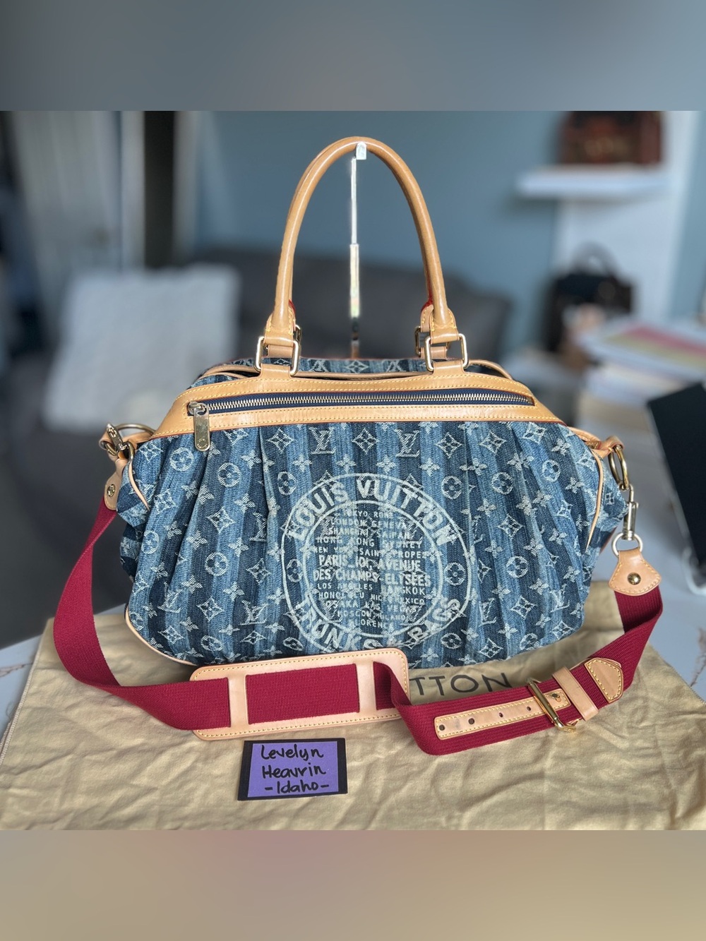 Authentic Louis Vuitton Cabas GM Epaule Denim Raye Blue